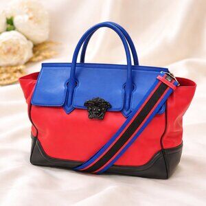 Authentic Versace Palazzo Empire Tote Red/Blue Leather Medusa Satchel Bag